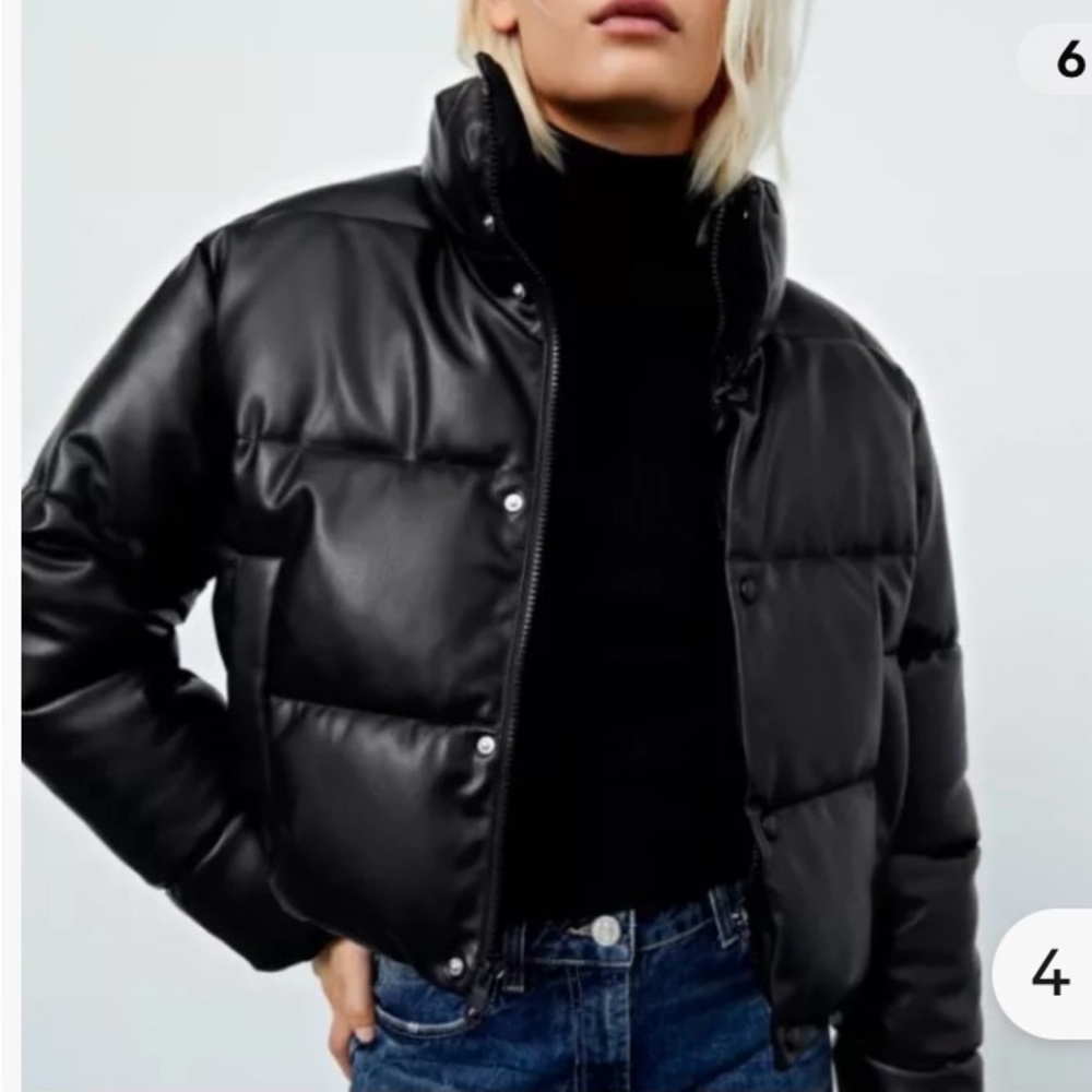 Zara Black cropped puffer jacket size medium
